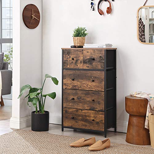 Chest of Drawers, Fabric 5-Drawer Storage Organiser Unit, Wooden Front and Top, Industrial Style Dresser Unit, for Living Room, Hallway, Nursery, Rustic Brown and Black