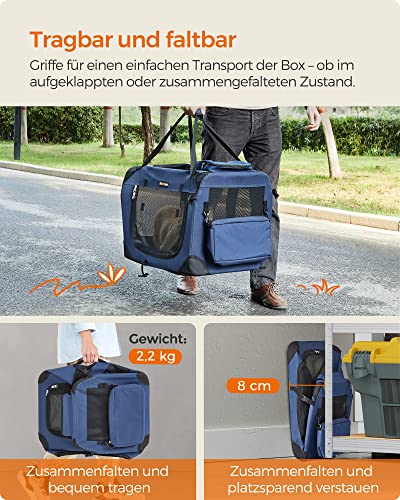 Dog Carrier, Folding Fabric Pet Carrier, 50 x 35 x 35 cm, Dark Blue