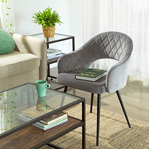 Velvet Dining Room Chair Modern Kitchen Chair Padded Velvet Chair with Armrests Metal Legs Elegant Design Dining Room Living Room Bedroom Kitchen Grey