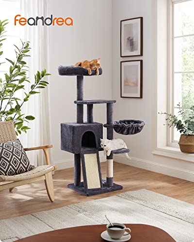 Cat Scratching Post 135 cm Small Cat Tree Multi-Tier Plush Cat Scratching Post with Washable Removable Perch Scratching Post Basket Cave Dark Grey