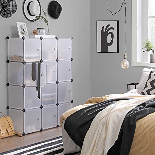 12-Cube Storage Organiser, Plastic Cabinet with Door, Shoe Rack, Cupboard, for Clothes, Shoes, Toys, Books, Easy to Assemble, 93 x 31 x 123 cm, White