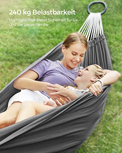 Hammock with Stand, 210 x 150 cm Hammock, 5 Adjustable Heights, Portable Hammock with Metal Frame, Load Capacity 240 kg, Patio, Garden, Yard, Black Stand and Grey Hammock