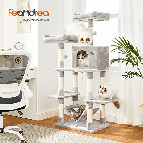 Cat Tree with Pompoms, Cat Tower 150 cm, Light Grey