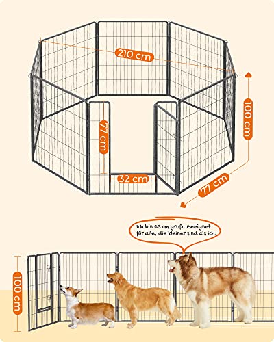 8-Panel Pet Playpen, Heave-Duty Dog Enclosure, 77 x 100 cm, Grey