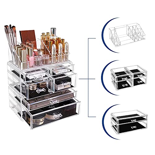 Makeup Organizer, Cosmetics Organizer with 6 Drawers and 16 Compartments in Different Sizes, transparent