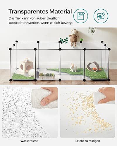 Pet Playpen, Guinea Pig Run and Cage with Floor, Indoor DIY Transparent Plastic Enclosure for Hamsters, Rabbits, Hedgehogs, Small Animal Exercise Habitat, White