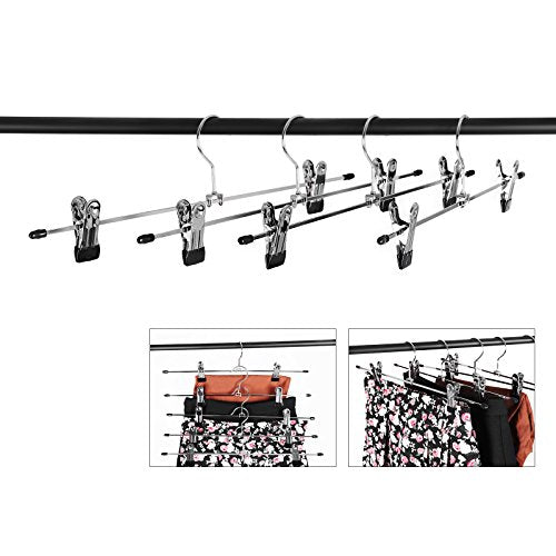 Metal Trousers Hangers, Pack of 20, Non-Slip Skirt Hangers with Clips for Pants Socks, 31 cm Long, Heavy-Duty, Chrome-Plated, Silver and Black