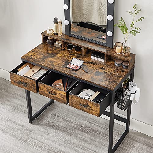 Dressing Table with Stool Vanity Table 10 LED Bulbs Mirror Adjustable Brightness Bedroom Dressing Room Industrial Design Vintage Brown-Black