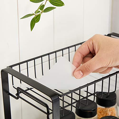 Spice Rack, 2-Tier Metal Kitchen Counter Shelf, Spice Organiser with Plastic Shelf Liner, Anti-Slip Feet, Easy to Assemble, for Countertop, Pantry, Bathroom, Black