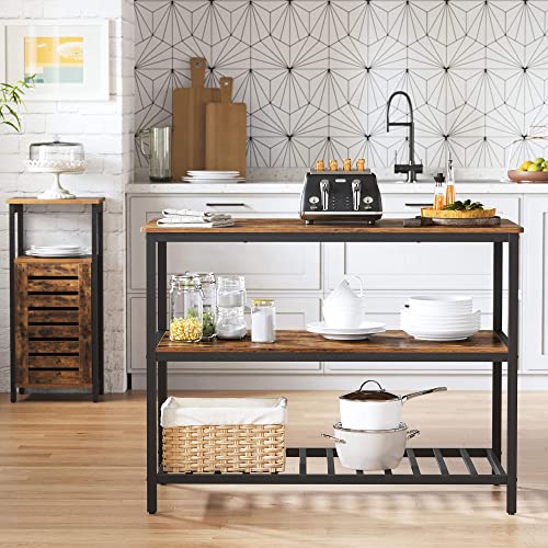 Baker's Rack, Kitchen Island with Large Worktop, Stable Steel Structure, 120 x 60 x 90 cm, Industrial Kitchen Shelf, Easy to Assemble, Rustic Brown and Black