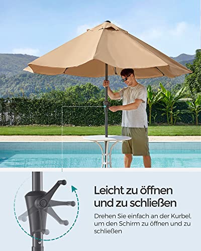 264 cm Garden Parasol Umbrella, UPF 50+, Sun Shade, 30° Tilt in 2 Directions, Crank Handle for Opening and Closing, for Outdoor Gardens Pool Balcony Patio, Base Not Included, Taupe