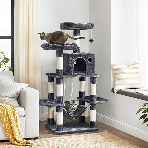 Cat Tree with Pompoms, Cat Tower 150 cm, Smoky Grey