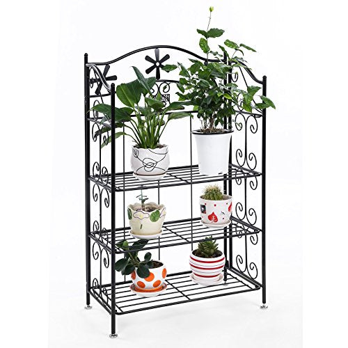 Retro 4-Tier Bathroom Shelf, Garden Plant Stand, Metal Flower Cart, Plant Rack Display, Black