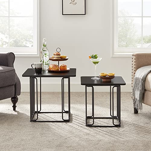 Side Table, Coffee Table, Set of 2, Living Room Table, Sofa Table, Steel Frame, Table Top as Tray, for Small Spaces, Black