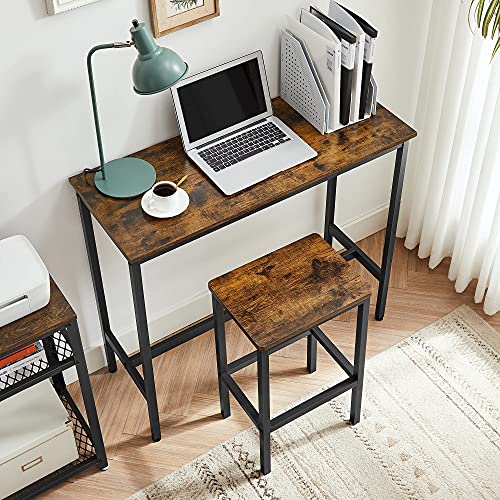 Dining Table Set, Bar Table and Stools Set, Breakfast Bar Table with Bar Stools Set of 2, Industrial Steel Frame, Rustic Brown and Black