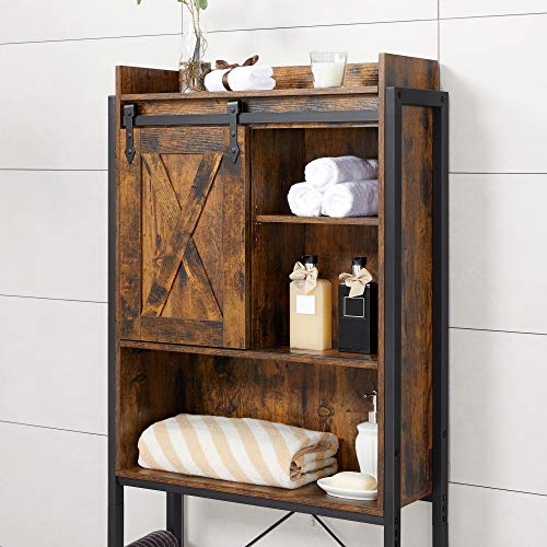 Over-the-Toilet Storage, Bathroom Oragniser Rack, for Washing Machine, with Small Cabinet, Steel Frame, Easy Assembly, Industrial, 64 x 24 x 171 cm, Rustic Brown and Black