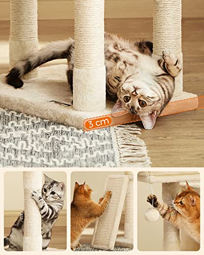 Small Cat Scratching Post with Scratching Board Platforms for Cat Soft Plush 115 cm Fully Sisal Wrapped Column Beige