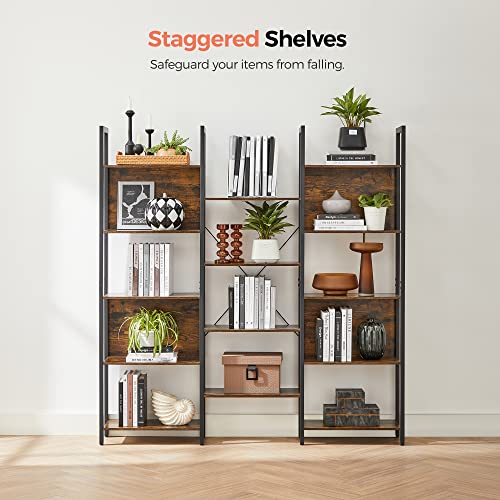 Bookcase, Bookshelf with 14 Storage Shelves, Metal Frame, Living Room, Study, Office, Industrial Style, 158 x 24 x 166 cm, Rustic Brown and Black