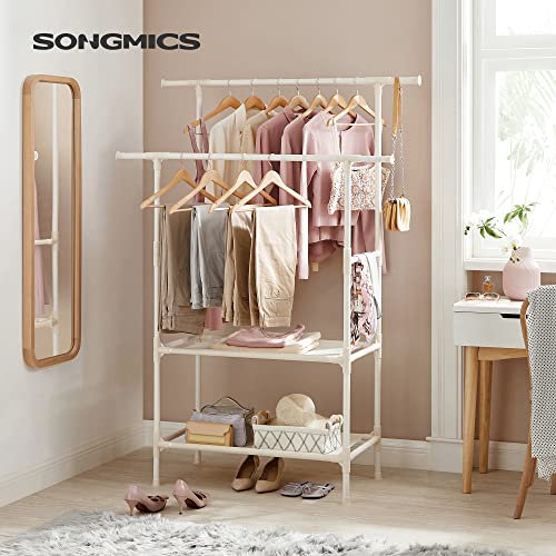 Clothes Rack, Metal Clothing Stand with 2 Hanging Rails and 2 Storage Shelves, Max. Load 70 kg, Easy Assembly, White