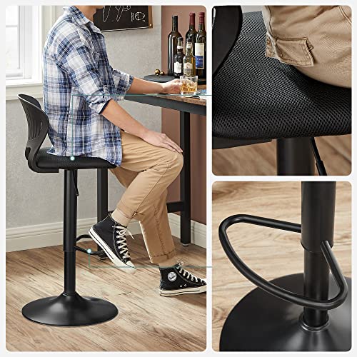 Songmics  Bar Stools Height-Adjustable with Crown Shaped Backrest Rotates 360° Comfortable Padded Seat Kitchen Bar Black Set of 2