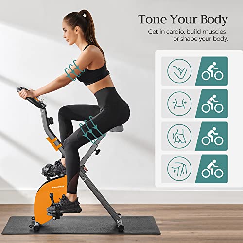 Exercise Bike, Fitness Bicycle, Foldable Indoor Trainer, 8 Magnetic Resistance Levels, with Floor Mat, Pulse Sensor, Phone Holder, 100 kg Max. Weight, Orange