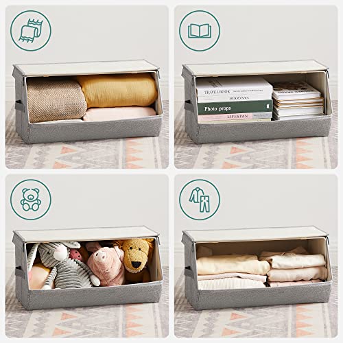 Storage Boxes with Lids, Set of 4 Storage Organisers for Wardrobe Closet, Metal Frame, Magnetic Closure, For Clothes Toys Books, Grey