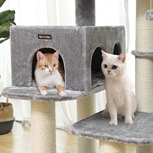 Cat Tree, Cat Tower with XXL Plush Perch, Cat Condo with Adjustable Units, Cat Toys, Extra Thick Posts Completely Wrapped in Sisal, Stable, Beige , Light Grey