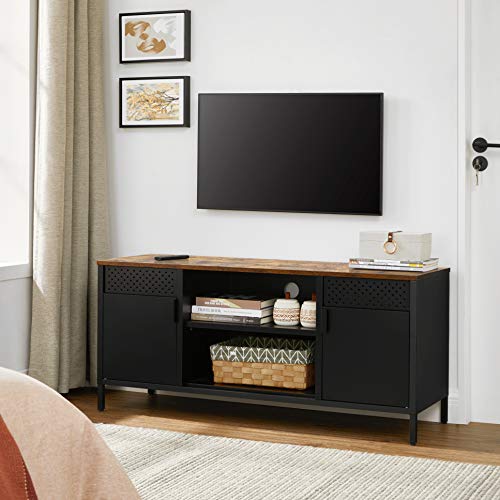 TV Stand, TV Cabinet, TV Table with 3 Adjustable Shelves, for TV up to 55 Inches, for Living Room, Bedroom, Rustic Brown and Black