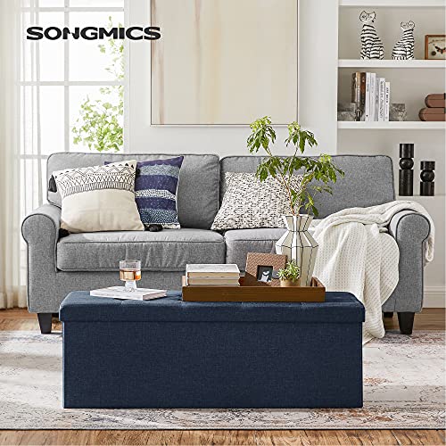 Storage Ottoman Bench, Padded Chest with Lid, Folding Seat, 120L Capacity, Hold up to 300 kg, Navy Blue