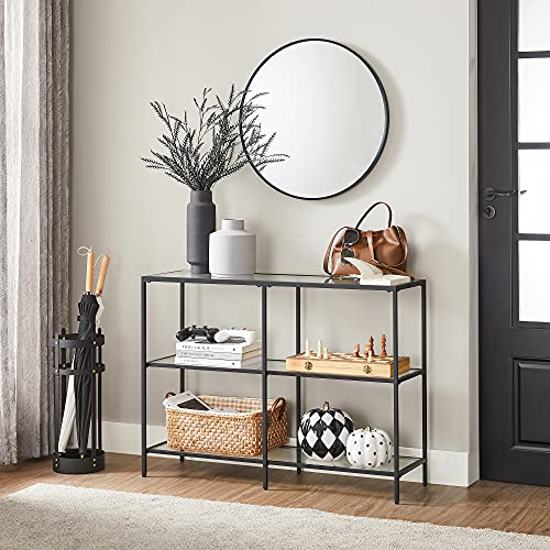 Console Table, Sofa Table with 3 Shelves, Tempered Glass Shelf, 30 x 100 x 73 cm, Steel Frame, Modern, for Hallway Living Room Bedroom, Black