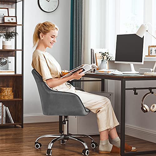 Office Swivel Chair with Velvet Cover, Foam Padding, Height Adjustable, for Study, Bar, Light Grey