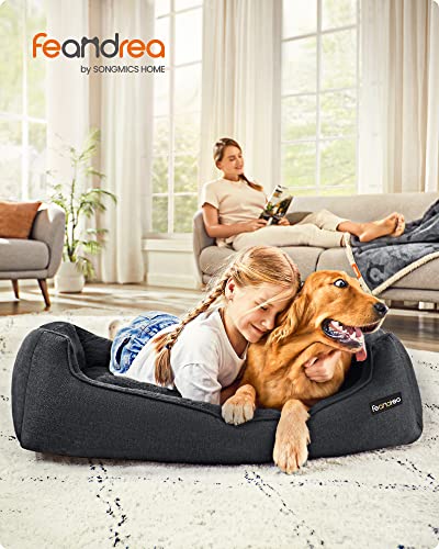 Dog Bed, Linen-Look Pet Bed, Dog Sofa Bed with Raised Edges, Non-Slip Bottom, Removable Washable Cover, XL, for Large Dogs, 110 x 75 x 27 cm, Dark Grey