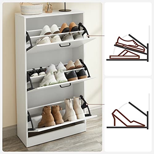 Shoe Cabinet with 3 Drawers Shoe Rack Shoe Cabinet with 3 Compartments Adjustable for Hallway Living Room Bedroom 60 x 24 x 120 cm (L x W x H), White V1