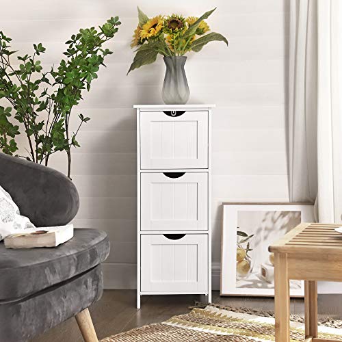 Bathroom Floor Storage Cabinet, Slim Storage Unit 3 Drawers, 32 x 30 x 81 cm, for Bathroom, Living Room, Bedroom, Kitchen, Nordic Scandinavian Style, Matte White