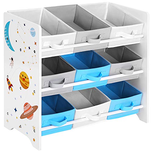 Children's Storage Shelf for Toys and Books, 9 Removable Non-Woven Fabric Boxes with Handles, for Children's Room, Playroom, Daycare, School, 62.5 x 29.5 x 60 cm, Space-Saving, White