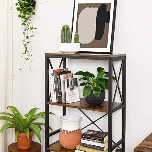 Bookshelf, Kitchen Shelf, Free Standing Shelf, Ladder Rack with 4 Open Shelves, for Corridor, Kitchen, Office, Stable Steel Frame, Industrial Style, Rustic Brown and Black