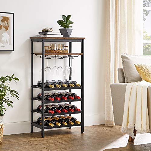 Wine Rack, Holds 20 Bottles, Wine Holder, Bottle Rack with Glass Holder, for Cellar, Kitchen, Dining Room, Industrial Style, 50 x 32 x 100 cm, Rustic Brown and Black