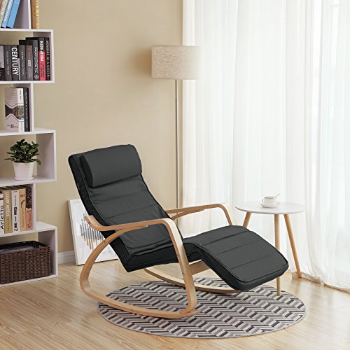 Birch Wood Relaxing Rocking Chair with Adjustable Footrest Max Load: 150 kg Gray