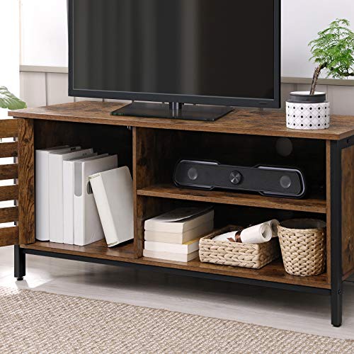 TV Cabinet for up to 50-Inch TVs, TV Console, TV Stand, Cabinet with Louvred Door, 2 Shelves, Living Room, Bedroom, Industrial, Rustic Brown and Black