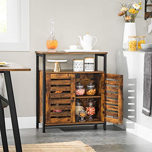 Standing Cabinet, Storage Cabinet, Accent Side Cabinet with Shelf, Cupboard with Louvred Doors, Multifunctional in Living Room, Bedroom, Hallway, Industrial Design, Rustic Brown