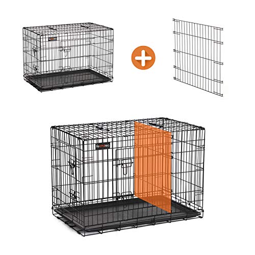 Dog Cage, Dog Crate with 2 Doors, 107 x 70 x 77.5 cm, Black