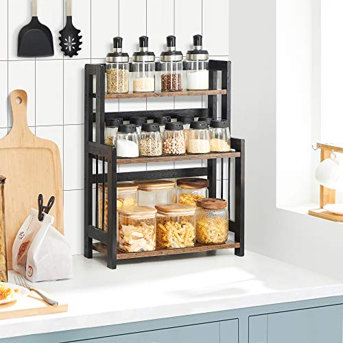 Spice Rack, 3-Tier Countertop Storage Shelf, Desktop Organiser with Bamboo Frame, for Kitchen, Dining Room, Office, Rustic Brown and Black