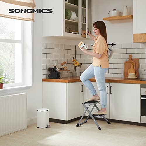 2-Step Ladder, Folding Ladder, 20 cm Wide Steps Covered with Non-Slip Rubber, with Handle, Max. Static Load 150 kg, Steel, Grey and Black