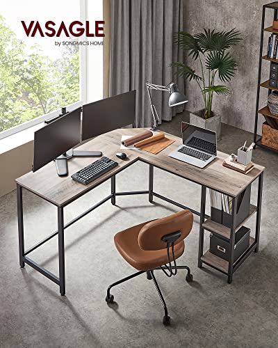 Computer Desk, L-Shaped Corner Desk, Workstation with Shelves for Home Office, Space-Saving, Easy to Assemble, Industrial, Greige and Black