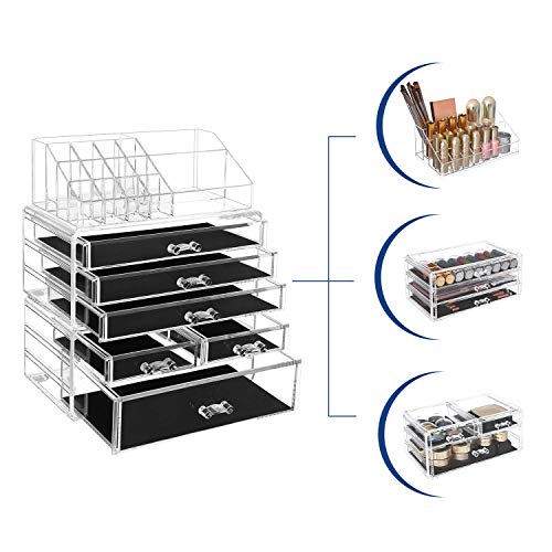 Large Clear Acrylic Make up Organiser, Stackable Cosmetic Box, with 6 Drawers, for Palette Brush Foundations Lipstick Nail Polish Hairpins, Great Gift for Loved Ones