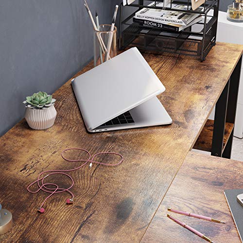 Corner Desk, L-Shaped Computer Desk, Office Desk with Cupboard and Hanging File Cabinet, 2 Shelves, Home Office, Space-Saving, Easy Assembly, Industrial Design, Rustic Brown and Black