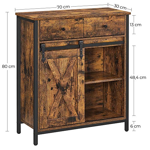 Storage Cabinet, Sideboard and TV Cabinet, Freestanding Floor Cabinet with 1 Drawer and Sliding Barn Door, Industrial, Rustic Brown and Black