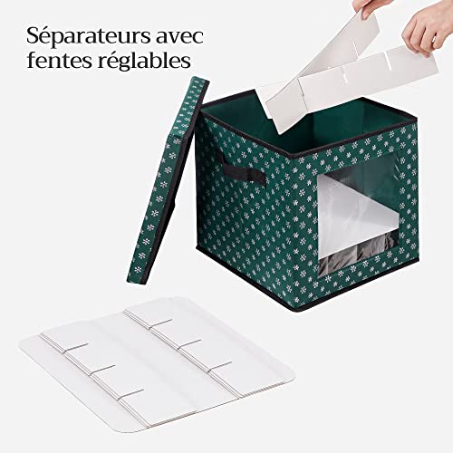 Christmas Bauble Storage Boxes, Set of 3 Storage Cube Bins for Christmas Decorations, 64 Box Places, Modular Dividers, 30.5 x 30.5 x 30.5 cm, Green