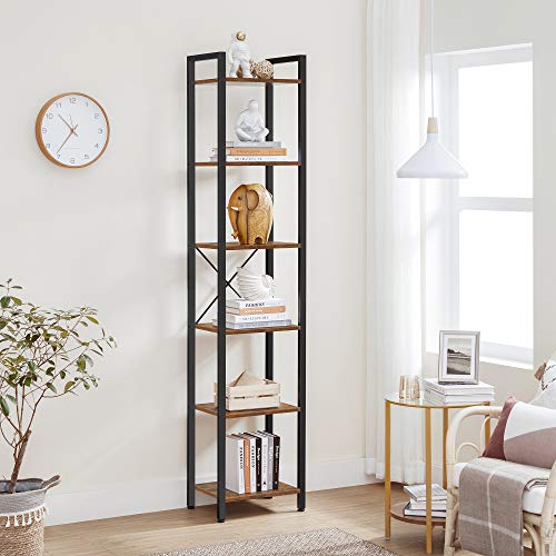 Bookcase, 6-Tier Bookshelf, Open Storage Shelving, Standing Display Rack, for Office, Living Room, Bedroom, 40 x 30 x 187.5 cm, Industrial, Rustic Brown and Black