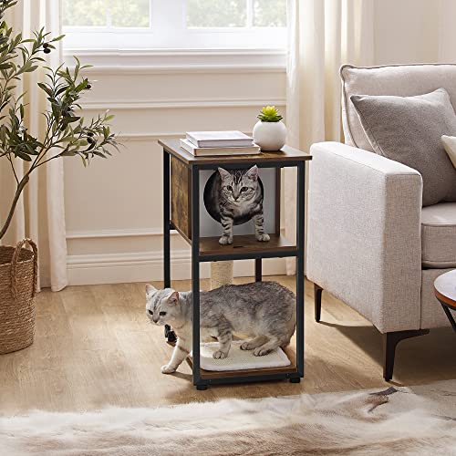 Cat Tree, End Table, Scratching Post and Mat, Rustic Brown